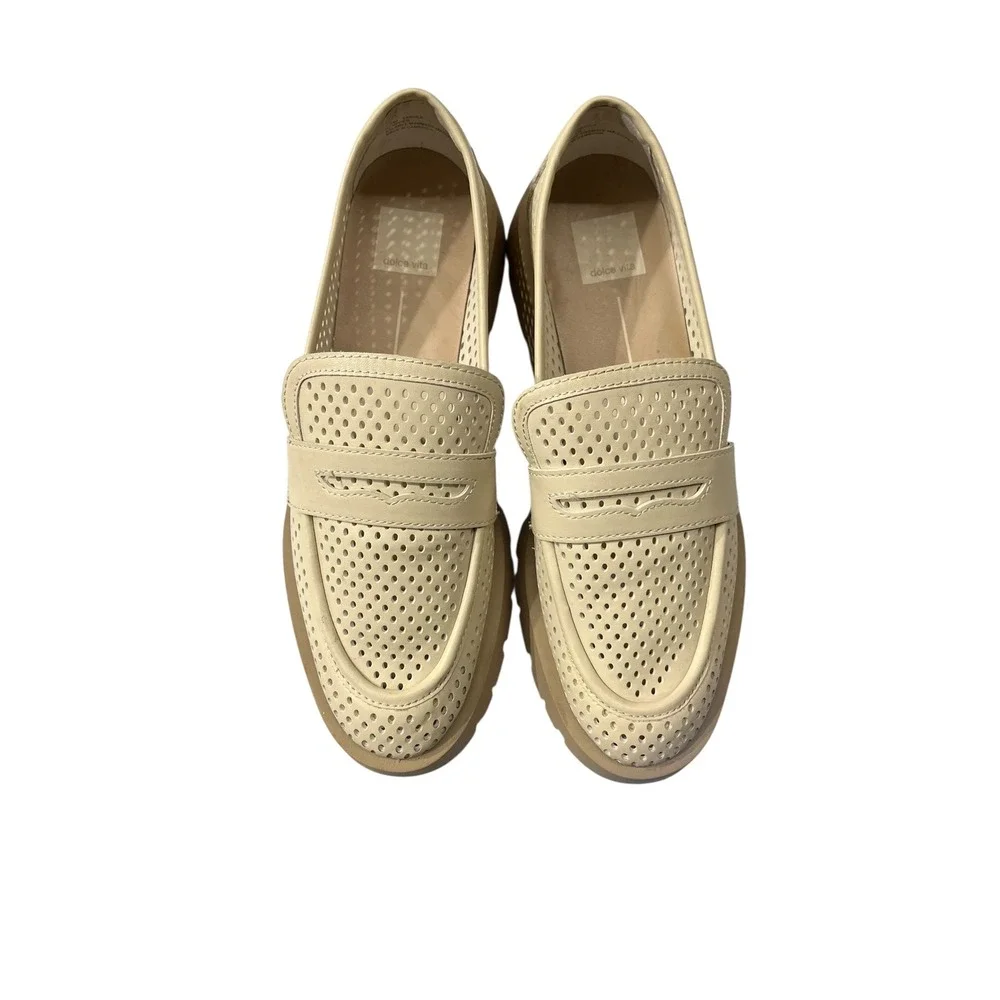 Dolce Vita Ersula Perforated Lug Sole Penny Loafers Ivory Cream Womens 9.5M‎